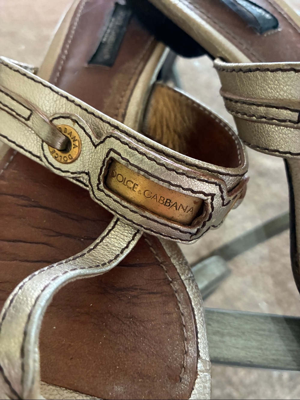 Dolce & Gabbana Metallic Gold Thong Sandals with Gold-Tone Hardware